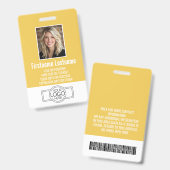 Badge ID photo employé moderne jaune, logo professionnel (Recto et verso)