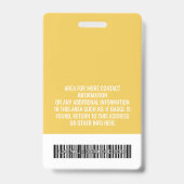 Badge ID photo employé moderne jaune, logo professionnel (Dos)