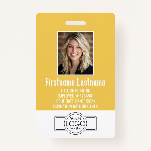 Badge ID photo employé moderne jaune, logo professionnel (Devant)