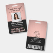 Badge ID photo employé QR Code à barres Logo Rose Or (Front & Back)