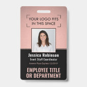 Badge ID photo employé QR Code à barres Logo Rose Or (Front)