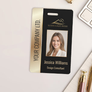 Badge ID photo employé QR Code à barres Votre logo Black