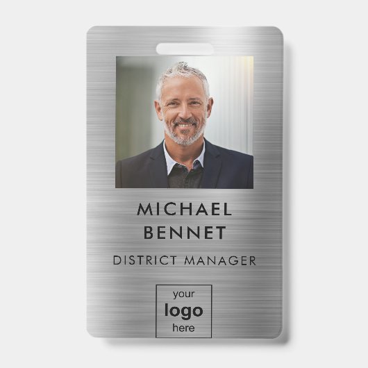 Badge ID photo employé Silver moderne (Front)