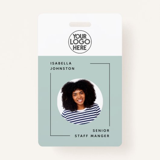 Badge ID photo employé simple | Code barre QR vert (Devant)