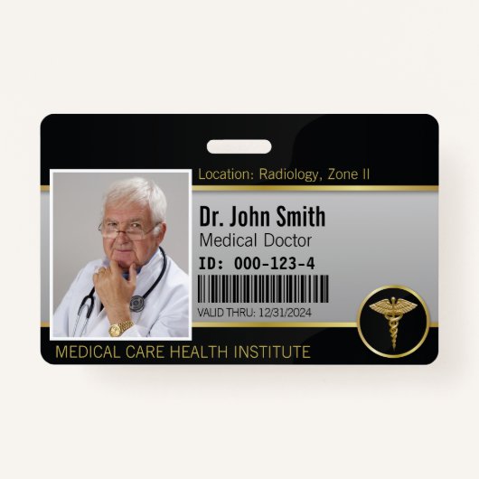 Badge ID photo Gold Professional Médicale Caduceus (Devant)