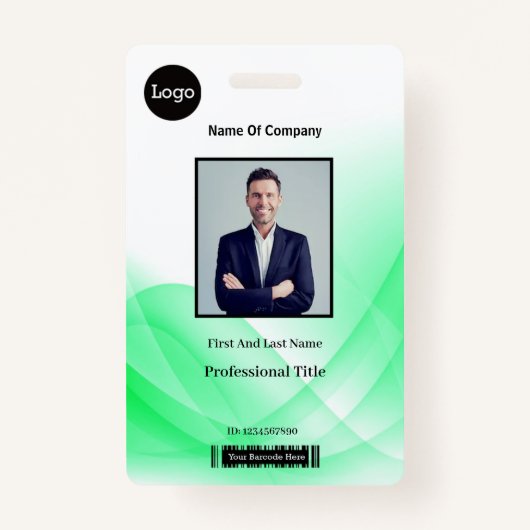 Badge ID photo Green Abstrait Wave Business (Devant)