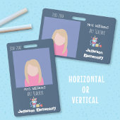 Badge ID photo horizontal bleu pour professeur d'a