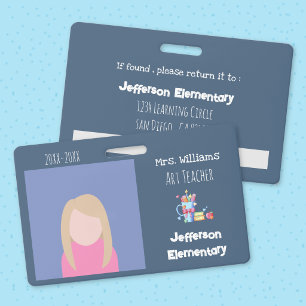 Badge ID photo horizontal bleu pour professeur d'a
