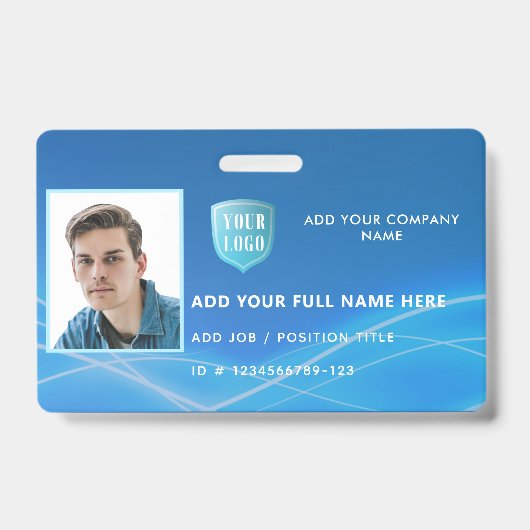 Badge ID photo horizontale de l'employé avec logo (Front)