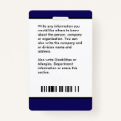 Badge ID photo Médicale de l'employé Personnaliser le ba (Dos)