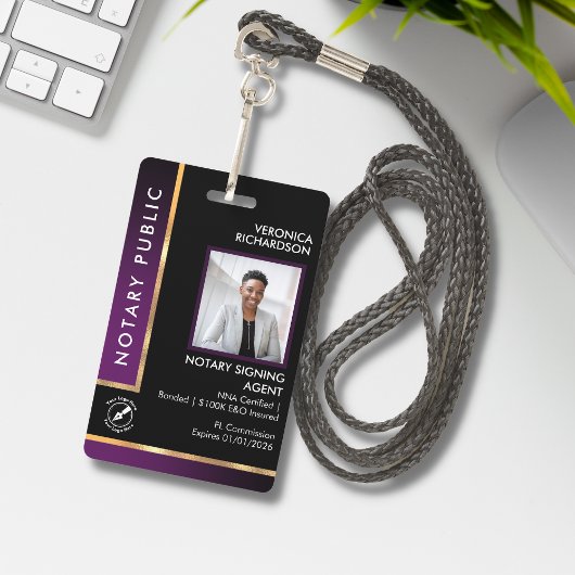 Badge ID photo Noir & Violet QR professionnel
