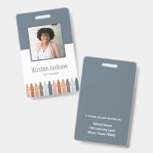 Badge ID Photo Nom de l'enseignant Navy Boho (Avant & arrière)