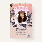 Badge ID photo PASS - Fleurs Filles Parties scintillant  (Devant)