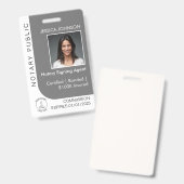 Badge ID photo personnalisée gris et blanc moderne (Front & Back)
