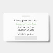 Badge ID photo pour enseignant de maternelle blanc (Arrière)