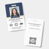 Badge ID photo professionnel classique Blue Gold (Avant & arrière)