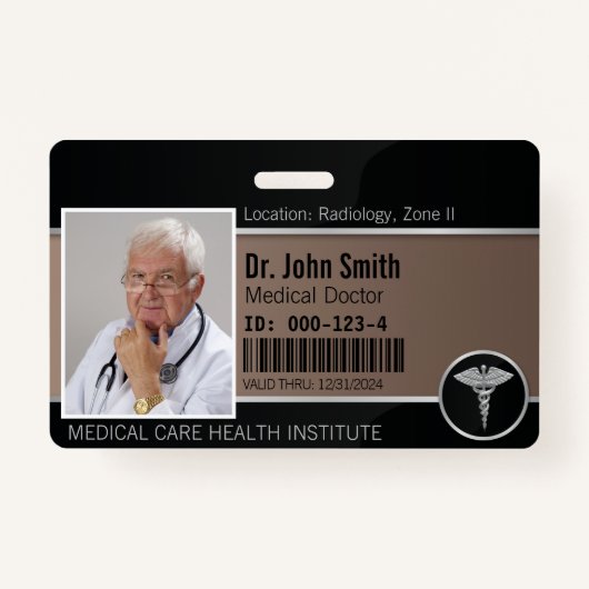 Badge ID photo Silver Professional Médicale Caduceus (Devant)
