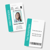 Badge ID photo Turquoise de l'employé Médicale de l'hôpi (Front & Back)