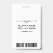 Badge ID photo verte de l'employé Médicale (Back)