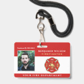 Badge ID pompier photo moderne (Face avec cordon)