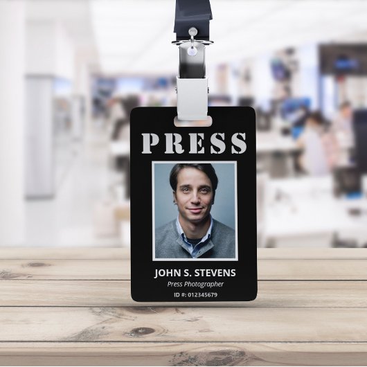 Badge ID presse photo noir simple