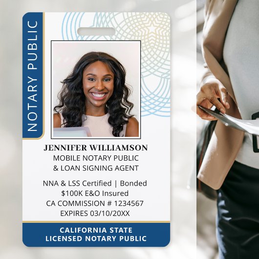 Badge ID QR Code Photo de Notaire Public de Style Navy B