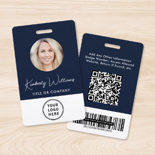 Badge ID QR Codes Barres Employé Bleu Photo