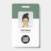 Badge ID QR personnalisé vert sauge employé modern