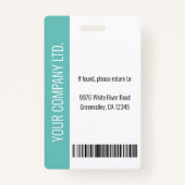 Badge ID Turquoise d'employé agréé d'entreprise personna (Dos)