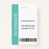Badge ID Turquoise d'employé d'entreprise personnalisé (Dos)