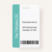 Badge ID Turquoise d'employé d'entreprise personnalisé (Dos)