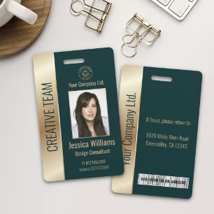 Badge ID vert employé de l'entreprise personnalisé
