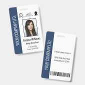 Badge Identifiant bleu de l'employé certifié par l'entre (Avant & arrière)