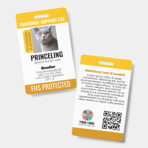 Badge Identifiant de chat de soutien émotionnel jaune