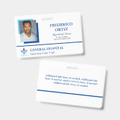 Badge Identifiant de l'employé de l'hôpital bleu et blan (Front & Back)