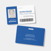 Badge Identifiant de l'employé ID code-barres photo bleu (Avant & arrière)
