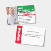 Badge Identifiant de l'enfant Allergie d'urgence Identif (Avant & arrière)