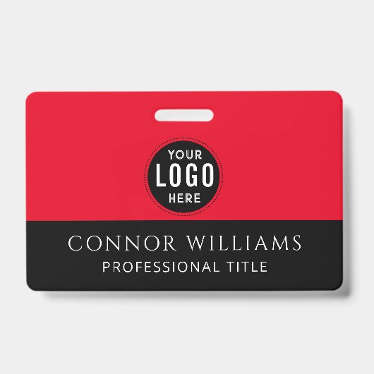 Badge Identifiant d'employé Logo Rouge Noir (Avant)