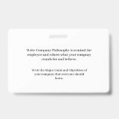 Badge Identifiant d'identification des employés de l'ent (Arrière)