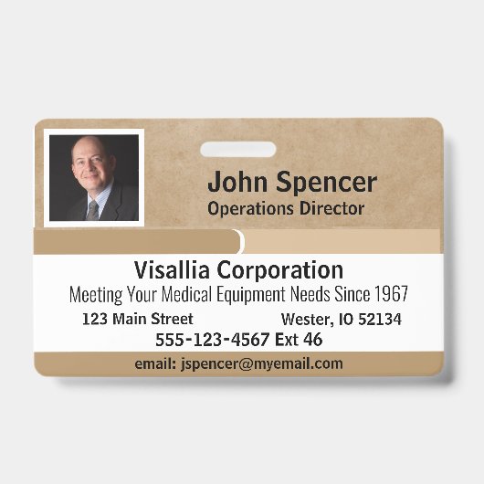 Badge Identifiant employé Beige et blanc horizontal (Avant)