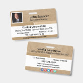 Badge Identifiant employé Beige et blanc horizontal (Avant & arrière)