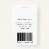 Badge Identifiant Médicale de l'employé de l'hôpital ble (Dos)