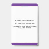 Badge Identifiant photo de chien de service blanc pourpr (Dos)