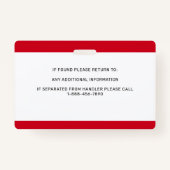 Badge Identifiant photo du chien du service d'alerte d'a (Dos)