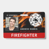 Badge Identifiant photo du pompier rouge, noir et blanc (Front)