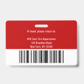 Badge Identifiant photo du pompier rouge, noir et blanc (Back)