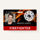 Badge Identifiant photo du pompier rouge, noir et blanc (Devant)
