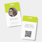 Badge Identifiant Vert Citron | Logo de nom de photo sty (Avant & arrière)