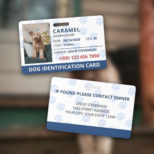 Badge Identification de chien avec photo et nom Empreint