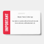 Badge Identification de la photo Identifiant de l'enfant (Dos)